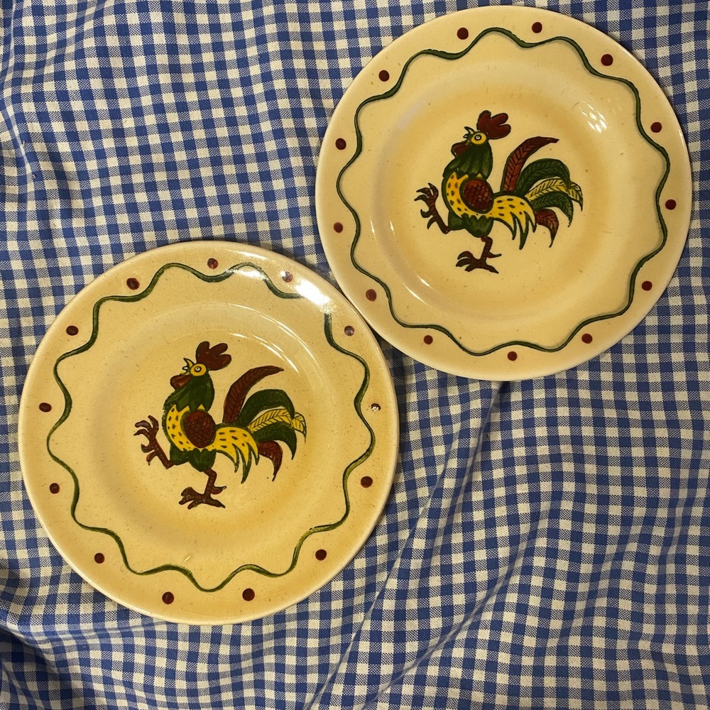 Metlox Poppytrail Rooster Set of 2 bread butter plates California Provincial